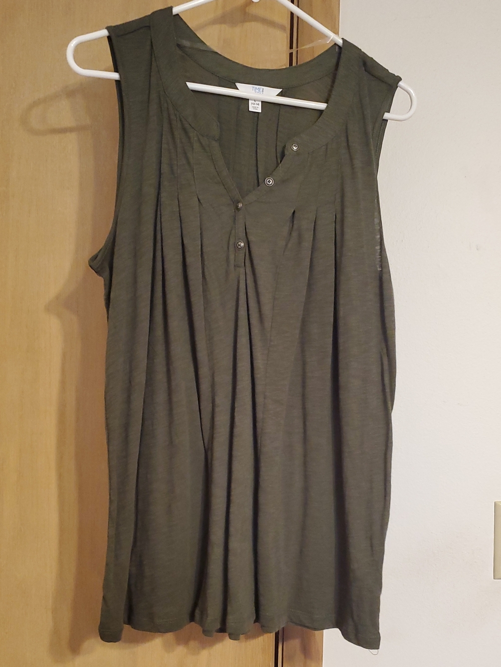 Time and Tru Olive Green Pleated Henley Tank